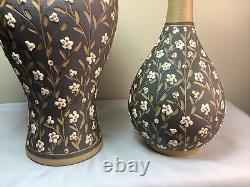 Pair Vintage Signed Oriental Chinese Japanese Art Pottery Vases