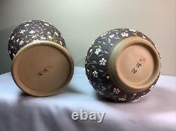 Pair Vintage Signed Oriental Chinese Japanese Art Pottery Vases
