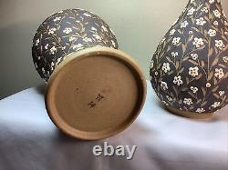 Pair Vintage Signed Oriental Chinese Japanese Art Pottery Vases