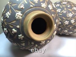 Pair Vintage Signed Oriental Chinese Japanese Art Pottery Vases