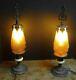 Pair Vintage Tiffin / Antique Signed A S Boudoir Lamp S Withamber Iris Shades