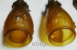 Pair Vintage Tiffin / Antique Signed A S Boudoir Lamp s withAmber Iris Shades