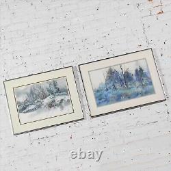 Pair Vintage Watercolor Winter Landscape Paintings by Dorothy M. Reece Kordash
