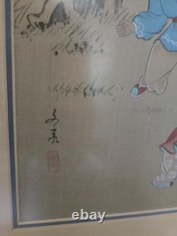 Pair Vtg CHINESE CHILDREN PLAYING ORIGINAL INK COLOR PAINTING ON PAPER SIGNED