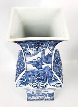 Pair Vtg Chinese Kangxi Emperor Mark Porcelain Blue & White Vases Both Signed