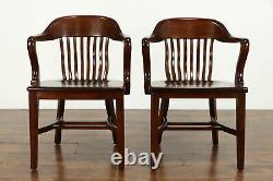 Pair Walnut Office Banker or Desk Chairs, Signed Milwaukee Chair Co. #38773