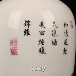 Pair Yongzheng Signed Old Chinese Colour Enamel Vase Withbird N1560