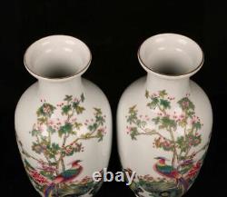 Pair Yongzheng Signed Old Chinese Colour Enamel Vase Withbird N1560