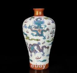 Pair Yongzheng Signed Old Chinese Doucai Vase With dragon N484