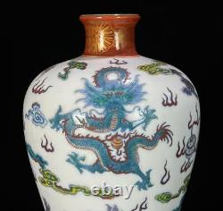 Pair Yongzheng Signed Old Chinese Doucai Vase With dragon N484