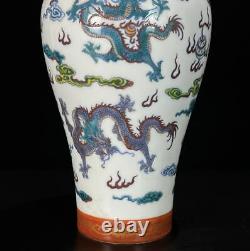 Pair Yongzheng Signed Old Chinese Doucai Vase With dragon N484