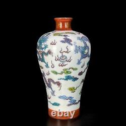 Pair Yongzheng Signed Old Chinese Doucai Vase With dragon N484