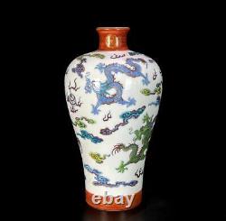 Pair Yongzheng Signed Old Chinese Doucai Vase With dragon N484