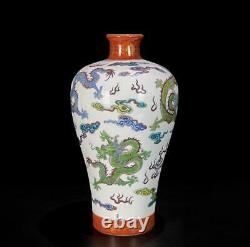 Pair Yongzheng Signed Old Chinese Doucai Vase With dragon N484