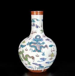 Pair Yongzheng Signed Old Chinese Doucai Vase With dragon N488