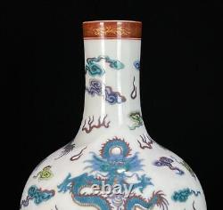 Pair Yongzheng Signed Old Chinese Doucai Vase With dragon N488