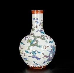 Pair Yongzheng Signed Old Chinese Doucai Vase With dragon N488