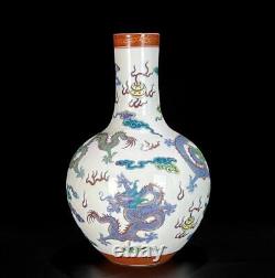 Pair Yongzheng Signed Old Chinese Doucai Vase With dragon N488