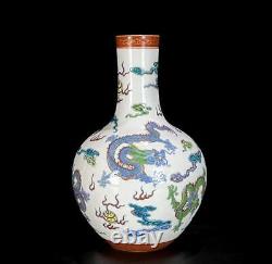 Pair Yongzheng Signed Old Chinese Doucai Vase With dragon N488