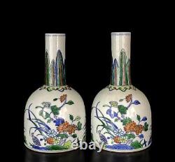 Pair Yongzheng Signed Old Chinese Doucai Vase Withflower N616