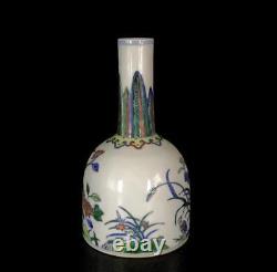 Pair Yongzheng Signed Old Chinese Doucai Vase Withflower N616