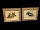 Pair Antique Engraving Portrait Frames German Sheperd Dog Pointer Signed