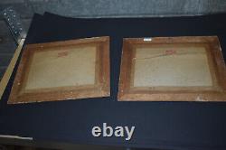 Pair antique engraving portrait frames german sheperd dog pointer signed