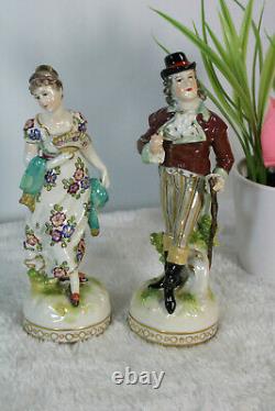 Pair antique german ludwigsburg porcelain signed figurines statue