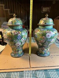 Pair c 1900 Cloisonne Jar With Cover, signed Bottom
