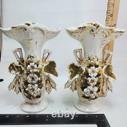 Pair handmade Vase Porcelain Paris Flowers Gilding Napiii stamped 330 signed