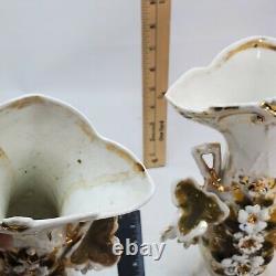 Pair handmade Vase Porcelain Paris Flowers Gilding Napiii stamped 330 signed