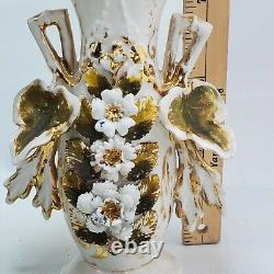 Pair handmade Vase Porcelain Paris Flowers Gilding Napiii stamped 330 signed