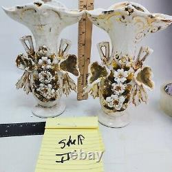 Pair handmade Vase Porcelain Paris Flowers Gilding Napiii stamped 330 signed