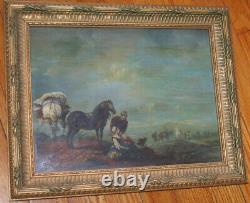 Pair of 1881 Antique Oil Painting Museum Quality Horse Traveling Cow Pasture