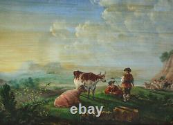Pair of 1881 Antique Oil Painting Museum Quality Horse Traveling Cow Pasture