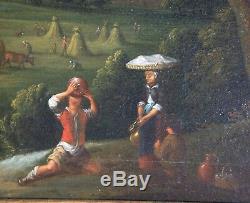 Pair of 18th Century Antique Paintings with Landscape and Farmers at work