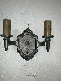 Pair of 1930s Signed Riddle Co. Cast Metal Wall Sconces