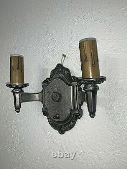 Pair of 1930s Signed Riddle Co. Cast Metal Wall Sconces