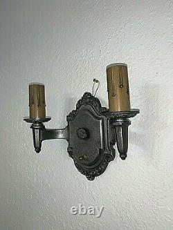 Pair of 1930s Signed Riddle Co. Cast Metal Wall Sconces