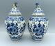 Pair Of 19th Century Delft Pottery Lidded Jars Antique Porceleyne Fles Signed