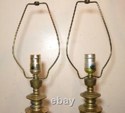 Pair of 2 vintage signed hand engraved Chinese solid brass electric table lamps