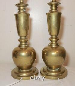 Pair of 2 vintage signed hand engraved Chinese solid brass electric table lamps