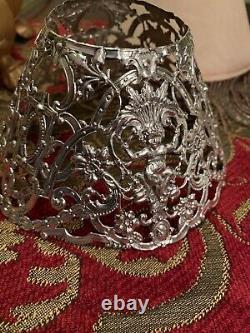 Pair of ANTIQUE Sterling Silver LAMP SHADE ORNATE 19th to 20th CENTURY SCULPTURE