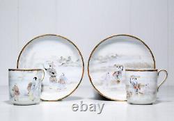Pair of Antique 19th C Chinese Hand Painted Porcelain Cups & Saucers Signed
