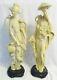 Pair Of Antique 20 Inch Tall Signed Resin Chinese Male And Female Figurines