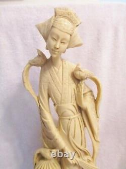 Pair of Antique 20 inch Tall Signed Resin Chinese Male and Female Figurines