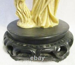 Pair of Antique 20 inch Tall Signed Resin Chinese Male and Female Figurines