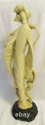 Pair of Antique 20 inch Tall Signed Resin Chinese Male and Female Figurines