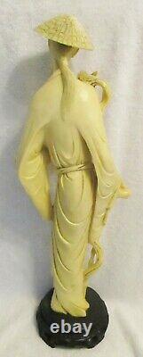 Pair of Antique 20 inch Tall Signed Resin Chinese Male and Female Figurines