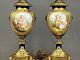 Pair Of Antique 28 French Sevres Cobalt Bronze Porcelain Urn Vase Lamps Signed